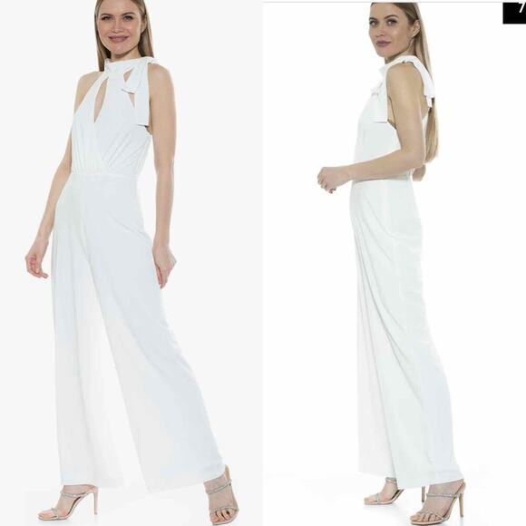 Alexia Admor Sienna Halter Neck Wide Leg Jumpsuit In White Size 6 Stretch - Picture 9 of 11